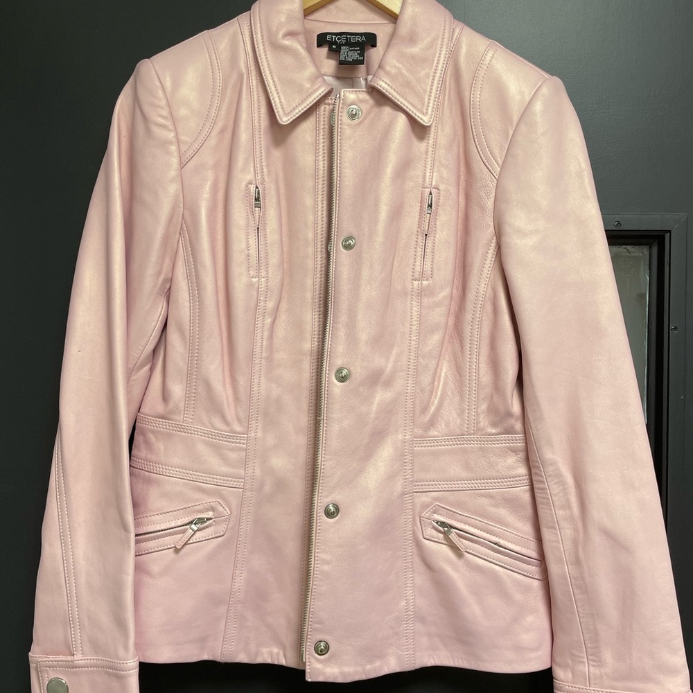 Pearly Pink Etcetera Genuine Leather Jacket Size 8